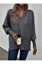 Women's V-Neck Side Button Detailed Oversize Loose Knitwear Sweater