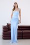 Baby Blue Square Neck Draped Corset Detailed Long Evening Dress