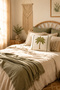 Palm Tree Embroidered Decorative Cushion Cover with Piko Detail 42X42 cm – Ecru Green Living Room and Sofa Cushion - 4