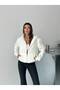Women's White Hooded Sweatshirt with Pockets and Zipper, 3-Thread Interlocked, Oversize, Loose, Plain, Basic, Full Length Sweatshirt Sgt5005 - 5