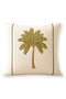 Palm Tree Embroidered Decorative Cushion Cover with Piko Detail 42X42 cm – Ecru Green Living Room and Sofa Cushion