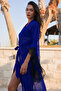 Dark Blue Chiffon Lace Square Sleeve Kimono - 3