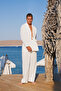 White Linen Lace-Up Men's Kimono-Trunks Set - 2