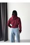 Women's Burgundy Hooded Corset Detail 3-Strand Interlaced Crop Sweatshirt Sgt6701 - 2