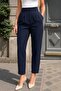 Women's Slim-Leg Pleated Belted Transitional Fabric Trousers Black - 4