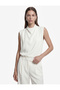 High Collar Sleeveless Blouse with Drape Detail - 2