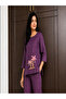 Women’s Violet Cotton Co-Ord Set with Palm Tree Detail – Relaxed Top & Wide-Leg Pants - 2