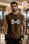 Brown Muscled Printed Sports Athlete T-Shirt Crew Neck Cotton Single Jersey Fabric Men's