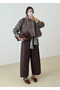 Brown Checkered Chiffon Bomber Jacket - 70166 - 3