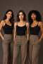Women's Thin Strap Modal Cotton Flexible Undershirt 3-Pack Black