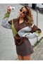 Women's V-Neck Diamond Patterned Color Blocked Oversize Knitwear Sweater - 6