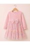 Girl's Corduroy Embroidery and Bow Detail Patterned Tulle Skirt Dress (with Bow as a Gift) - 4