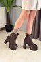 Women's Sidney Brown 12 cm Platform Heeled Zippered Boots - 6
