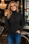 Women's High-Neck Long Italian Sleeve Hair Braided Weaving Detailed Ribbed Side Slit Casual Black Knitwear Sweater - 6