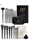 21-Piece Onyx Make Up Brush Set, Luxury Black Brushes, with V Shape Puff, Makeup Bag , Canvas Bag