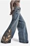 Women's Dark Denim 4W6-8 Palazzo Fit Special Embroidery Patterned Design Denim Jean