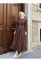 Women's Self-Wrapped Shawl Patterned Belted Cape Collar Hijab Dress - 2
