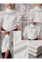 Lycra Girls' White Turtleneck Short Sleeve Blouse T-Shirt with Sequin and Floral Detail on the Shoulders - 3