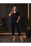 Women's Sequined V-Neck Short Sleeve Viscose Two Thread Blouse and Trousers Two Piece Set - 4