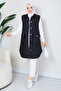 Women's Square Patterned Quilted Vest with Pockets - 2