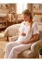 New Season Ecru Muslin Fabric Special Design Short-Sleeved 100% Cotton Maternity Pajama Set with Easy Breastfeeding Feature - 6