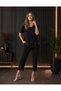 Women's Sequined V-Neck Short Sleeve Viscose Two Thread Blouse and Trousers Two Piece Set - 3