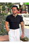 Slim Fit Ribbed Tshirt with Buttoned Collar