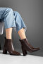 Women's Brown Pointed Toe Thick-Heeled Leather Boots - 3