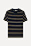 Men's Navy Blue Striped Comfort Fit Crew Neck T-Shirt