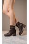 Women's Suede Textured Boots with Chain Accessories, Thick Block Heels, Zipper Closure, Stylish Boots - 2