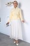 Waist Tie Detailed Jacket Polka Dot Elastic Waist Skirt Hijab Double Set