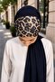 Leopard Striped Crepe Shawl - Navy Blue - 4