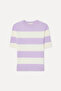 Women's Lilac Striped Fitted Crew Neck Short Sleeve Sweater