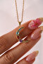 Steel Color Stone Crescent Moon Necklace - 6