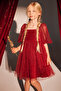 Short Sleeve Burgundy Party Dress - 7