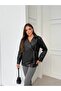 Women's Brown Faux Leather Zippered Biker Jacket with Belt Detail - 2