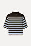 Women's Brown Striped Loose Fit Polo Collar Short Sleeve Sweater - 2