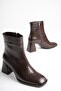 Women's Winter Thick Heeled Bitter Brown Boots & Booties - 4