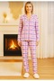 Heart Patterned Soft Plaid Buttoned Pajama Set - 3