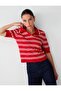 Red Stripe Patterned Shirt Collar Knit Sweater - 2