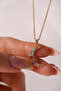 Steel Color Stone Crescent Moon Necklace - 3