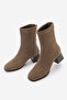 Women's Heeled Boots with Blunt Toe and Back Zipper, Nayis Tobacco Brown Suede - 2