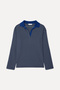 Women's Navy Blue Striped Loose Fit Polo Collar Sweatshirt - 5