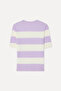 Women's Lilac Striped Fitted Crew Neck Short Sleeve Sweater - 2