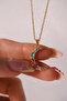 Steel Color Stone Crescent Moon Necklace - 4