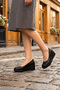 Moris Black Genuine Calfskin Round Toe Stitched Detailed Wedge Heeled Casual Shoes - 2