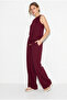 Women's Burgundy Linen Blouse Trousers Set 3392 60283483 - 5