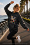 Women's Floral Patterned Cat Printed Hooded Kangaroo Pocket Cotton Casual Sweatshirt