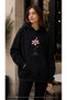 Women's Lily Flower Printed Hooded Kangaroo Pocket Cotton Casual Sweatshirt