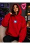Women's Evil Eye Bead Motif Sea Turtle Printed Hooded Kangaroo Pocket Cotton Sweatshirt
